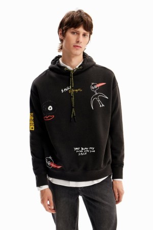 Desigual Bird Hoodie Dukserice Crne | dqlVl7o3