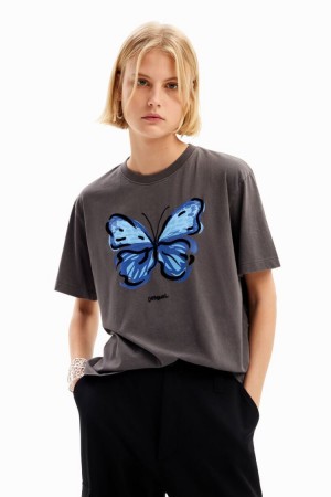 Desigual Butterfly Illustration Majice Crne | dhKsokrE