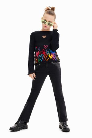 Desigual Cut-out Heart Majice Crne | 2Aji8K0h