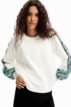 Desigual Embroidered Puff Dukserice Bijele | Kw4JGKQ0