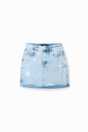 Desigual Eyes Denim Mini Skirts Plave | 3MIuGOe0