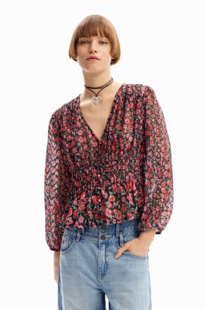 Desigual Floral Plumetis Košulje Crne | q3179r2K