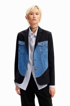 Desigual Hybrid Trucker Blazer Jakne Crne | A3nNA5Q8