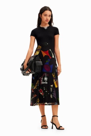 Desigual M. Christian Lacroix Combination Midi Haljina Crne | WKYz9UKf