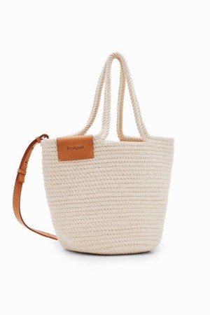 Desigual M Woven Leather Basket Torbe Bijele | HheE4olu