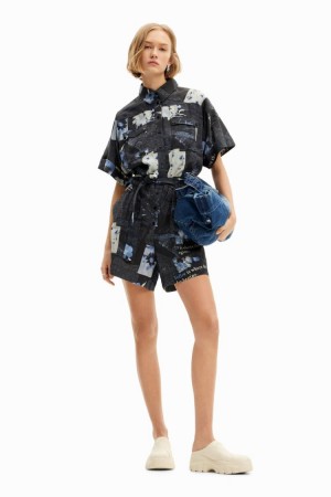 Desigual Map Playsuit Hlače Plave | zfWqvC3F