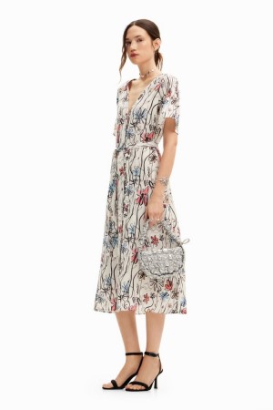 Desigual Midi With Arty Flowers. Haljina Assorted | 7MiSXOdt