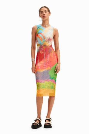 Desigual Multicolour Tropical Midi Haljina Assorted | e2eONUkz