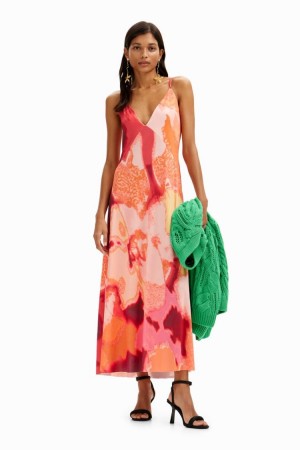 Desigual Out-of-focus Midi Slip Haljina Roze | 40NqgZee