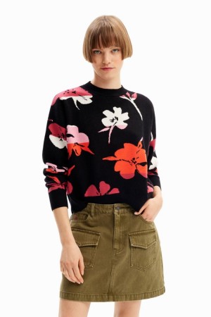 Desigual Oversize Floral Džemperi Crne | 3ffGu4D4