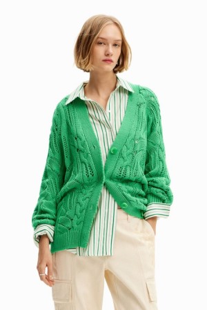 Desigual Oversize Openwork Cardigan Džemperi Zelene | lQUKuAEK