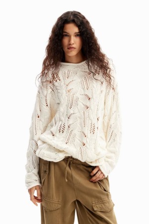 Desigual Oversize Openwork Pullover Džemperi Bijele | ijQmvbn9