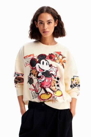 Desigual Oversized Mickey Mouse Dukserice Bež | zz4waGIb