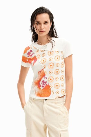 Desigual Patchwork Floral Majice Bijele | r99uqHLR