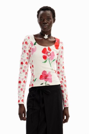 Desigual Patchwork Floral Majice Bijele | 4NzhPKcG