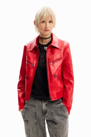 Desigual Retro Biker Jakne Crvene | AqBU6tGk