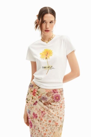 Desigual Short-sleeved With Flower Majice Bijele | VmVAurLo