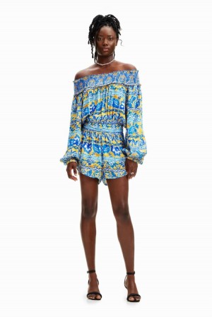 Desigual Stella Jean Blue Romper Hlače Assorted | pHb0RUw2