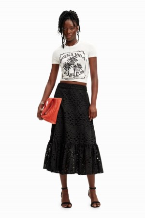 Desigual Stella Jean Plain Midi Skirts Crne | 8ezxt0kD