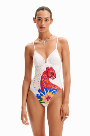 Desigual Strappy Cat Swimsuit Kupaći Kostimi Bijele | rA5Zd9R0