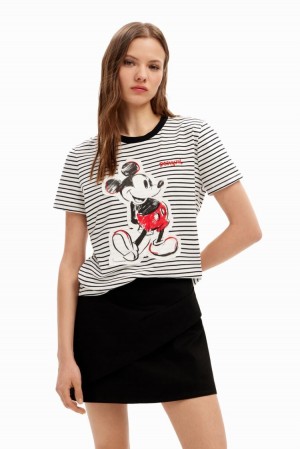 Desigual Striped Mickey Mouse Majice Crne | PH6ELKbE