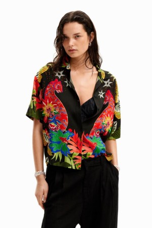 Desigual Tropical Short-sleeve Košulje Crne | kvQ1GVP7