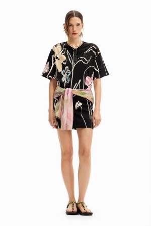 Desigual With Arty Flowers Haljina Crne | qvDR9u6l