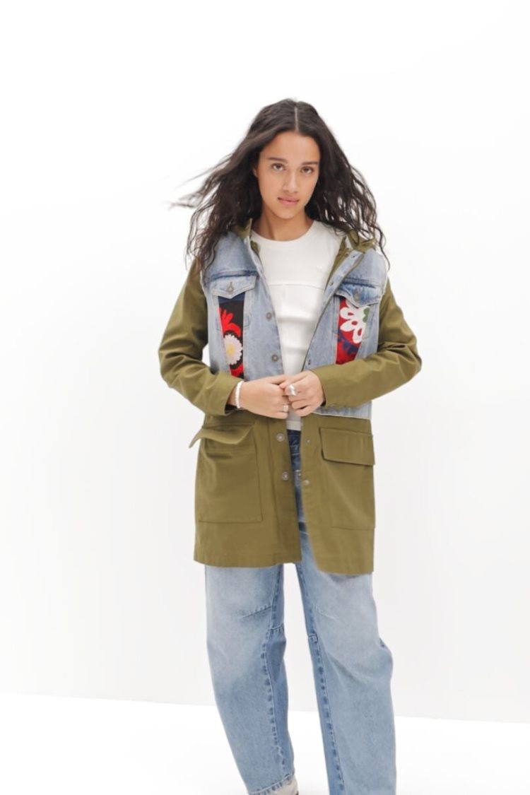 Desigual 2-in-1 Embroidered Hybrid Parka Jakne Zelene | wPYFpe3X