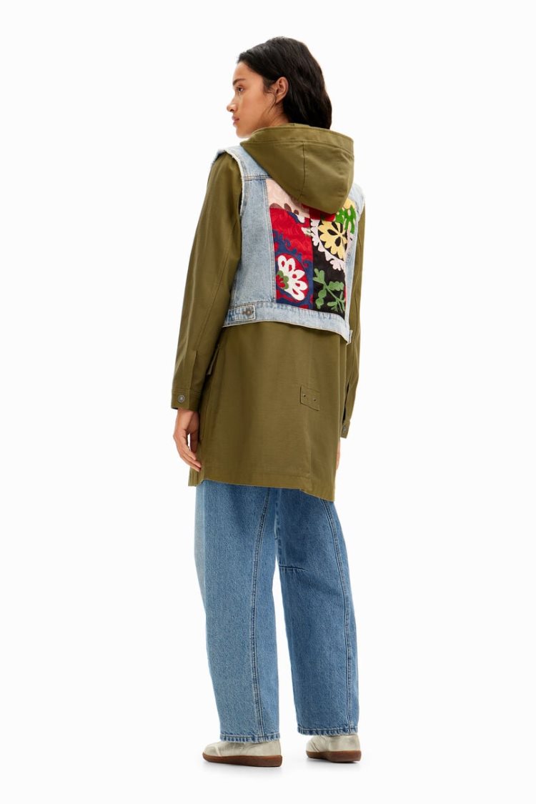 Desigual 2-in-1 Embroidered Hybrid Parka Jakne Zelene | wPYFpe3X