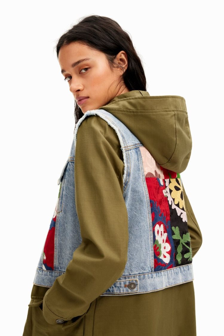 Desigual 2-in-1 Embroidered Hybrid Parka Jakne Zelene | wPYFpe3X