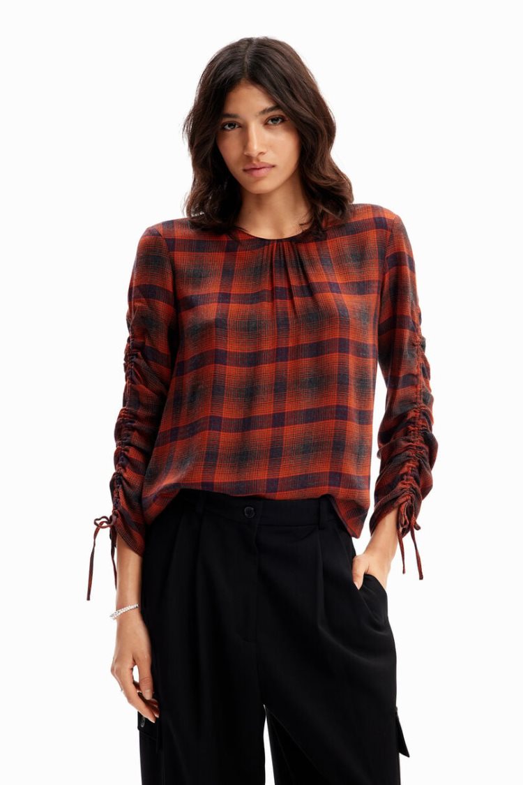 Desigual Adjustable Sleeve Plaid Košulje Narančaste | WWrz2OoC