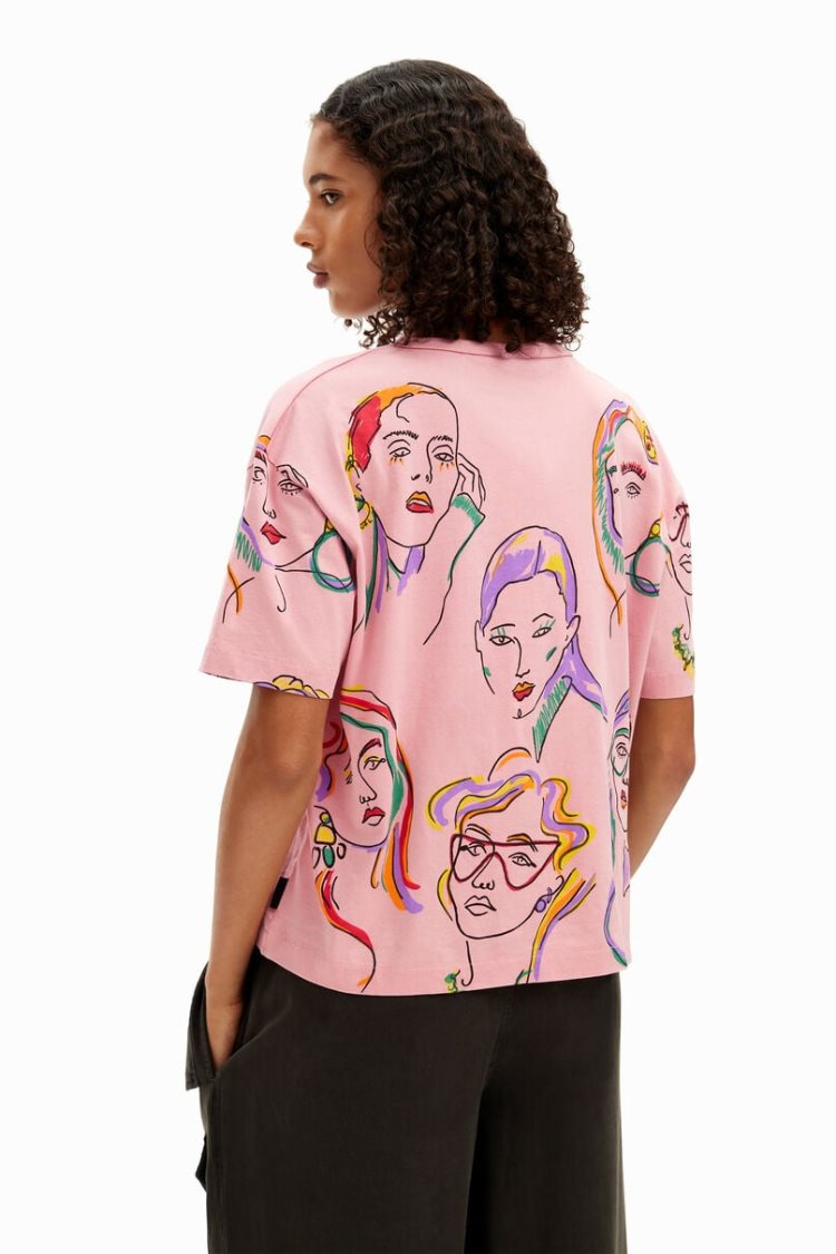 Desigual Arty Faces Majice Roze | gC5RMB8P