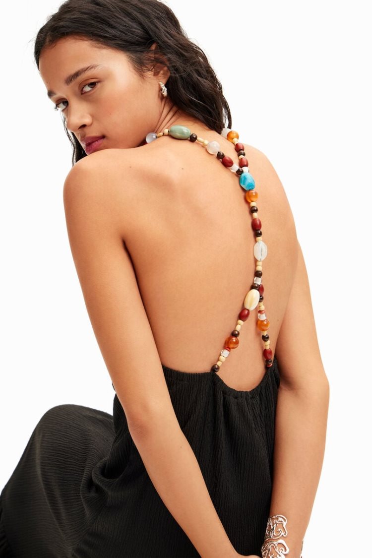 Desigual Beaded Strappy Midi Haljina Crne | VLJuHZd8