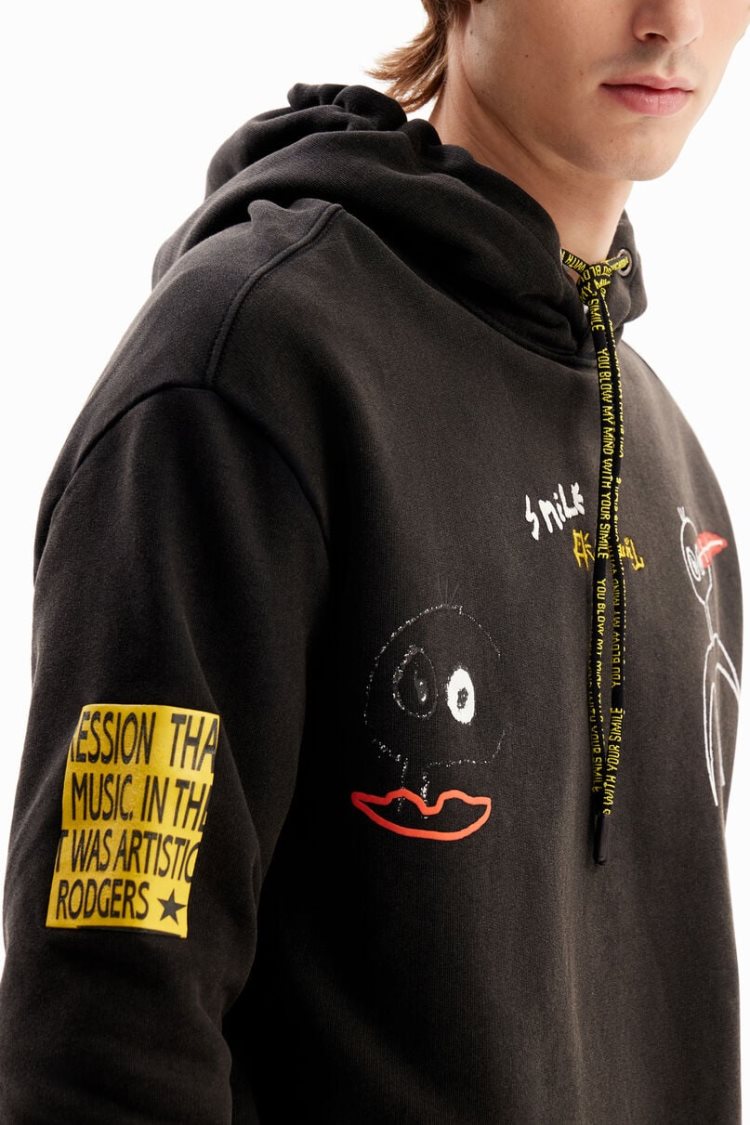 Desigual Bird Hoodie Dukserice Crne | dqlVl7o3