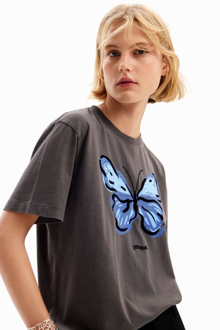 Desigual Butterfly Illustration Majice Crne | dhKsokrE