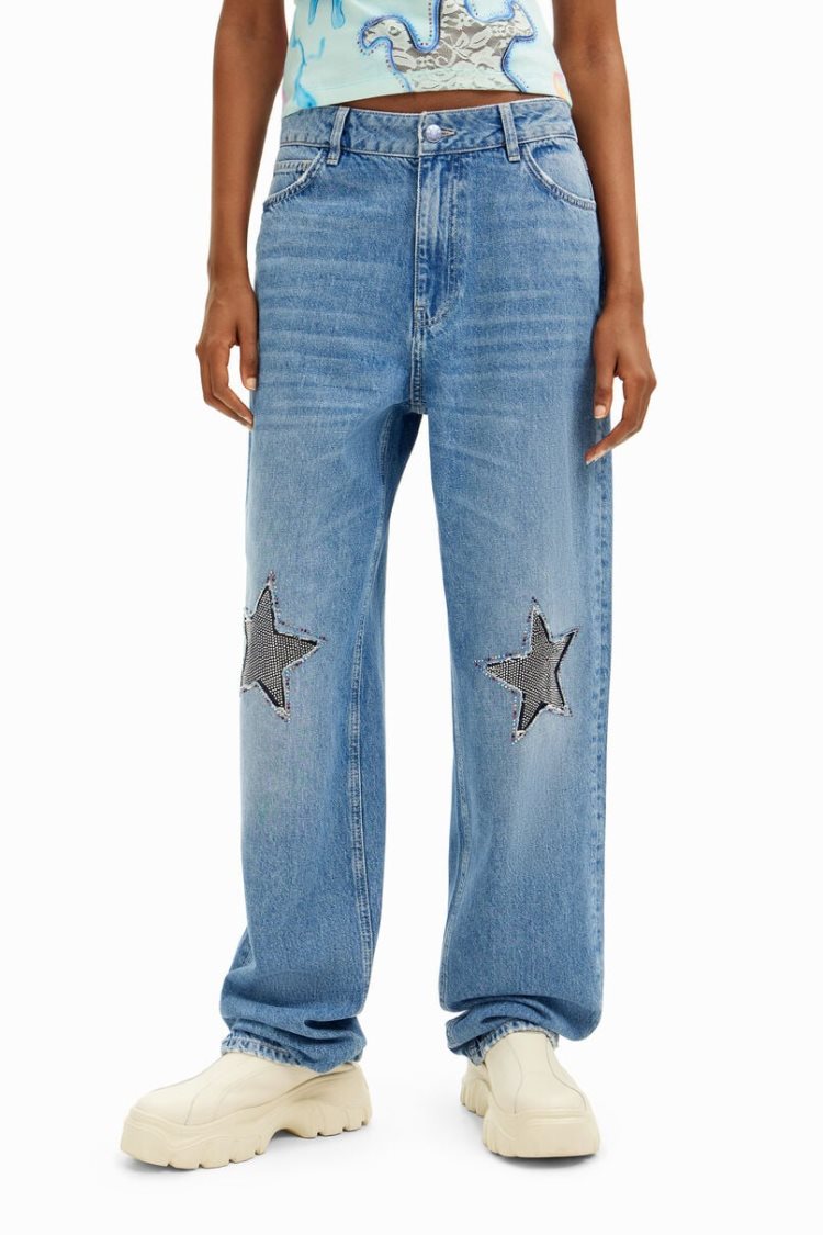 Desigual Collina Strada Denim With Star Details Hlače Plave | dUWpDQDS