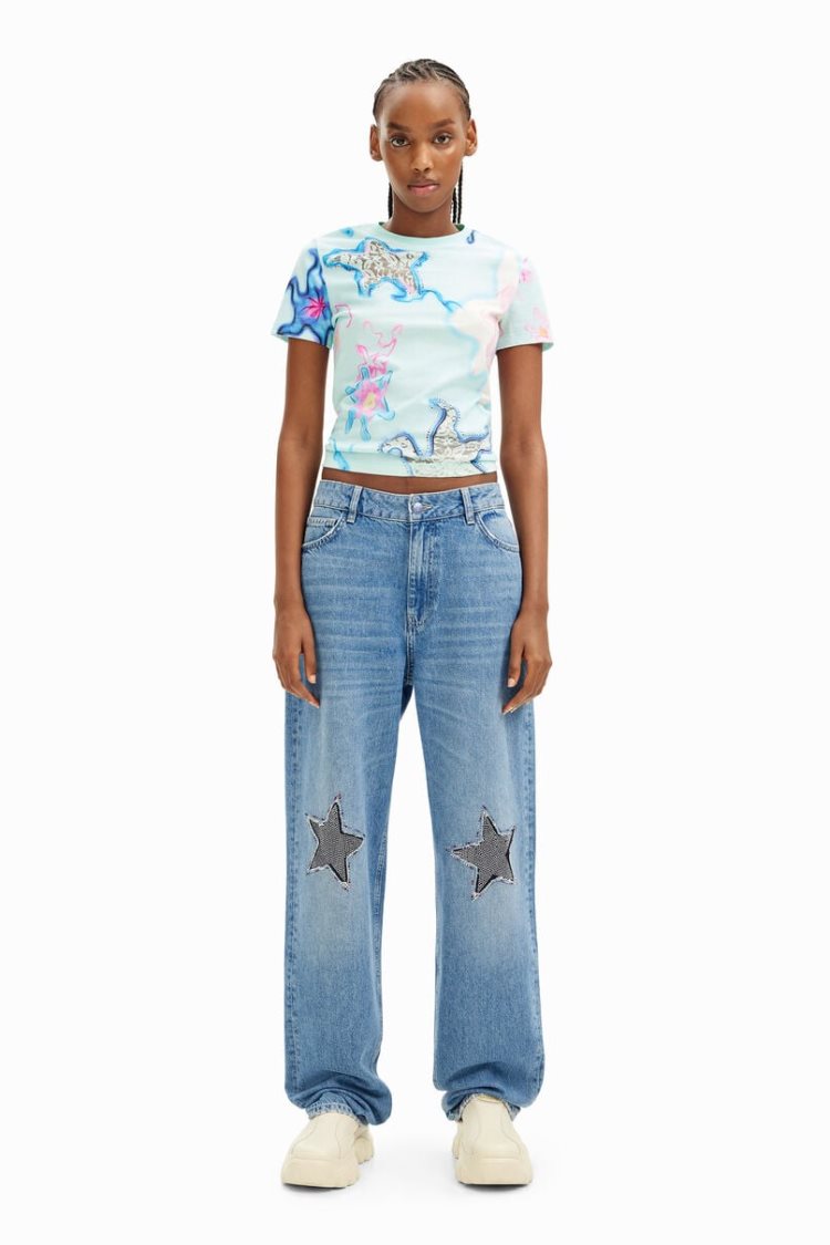 Desigual Collina Strada Denim With Star Details Hlače Plave | dUWpDQDS