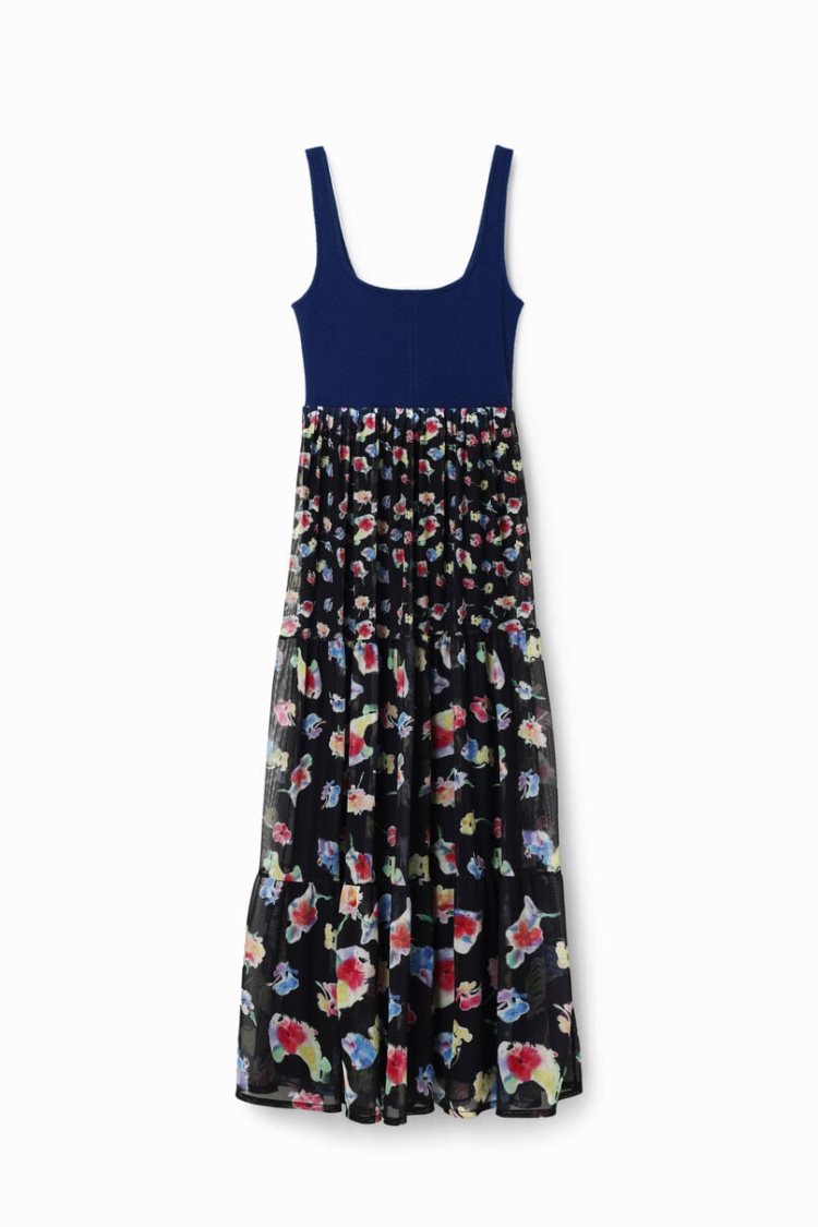 Desigual Combination Floral Midi Haljina Plave | xFpMujkh