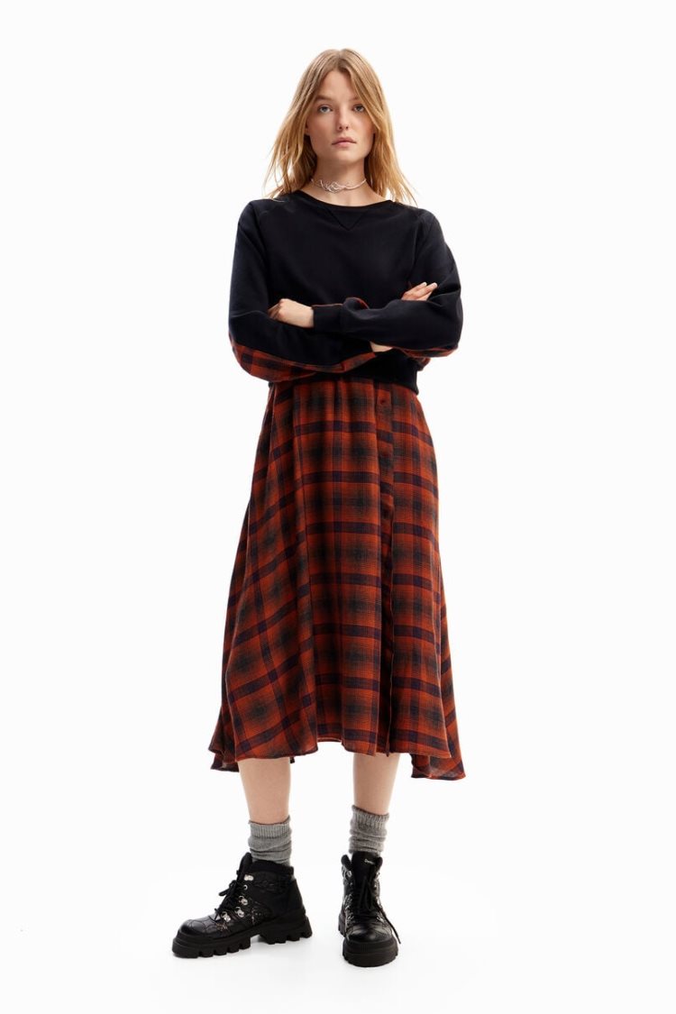 Desigual Combination Plaid Midi Haljina Crne | iV4adlQj