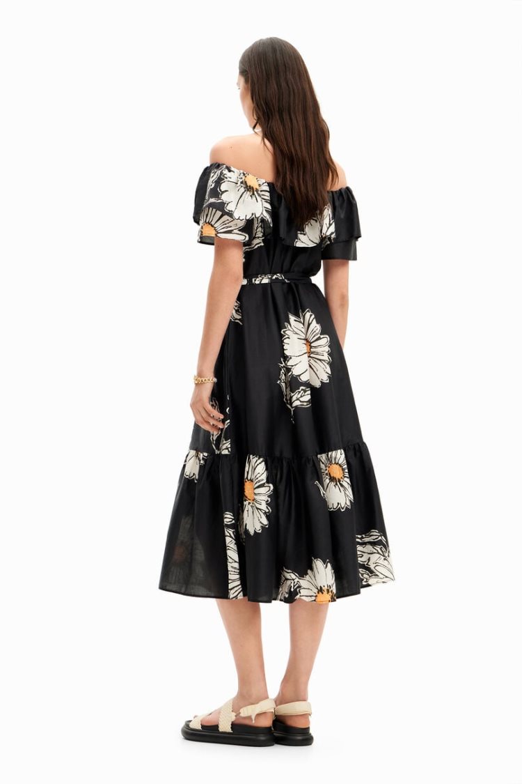 Desigual Daisy Ruffle Midi Haljina Crne | 57SIE5st