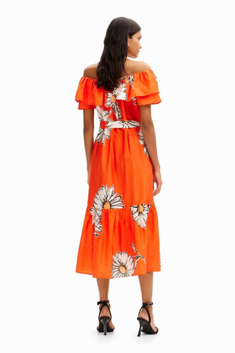 Desigual Daisy Ruffle Midi Haljina Narančaste | ayvF3Tt0