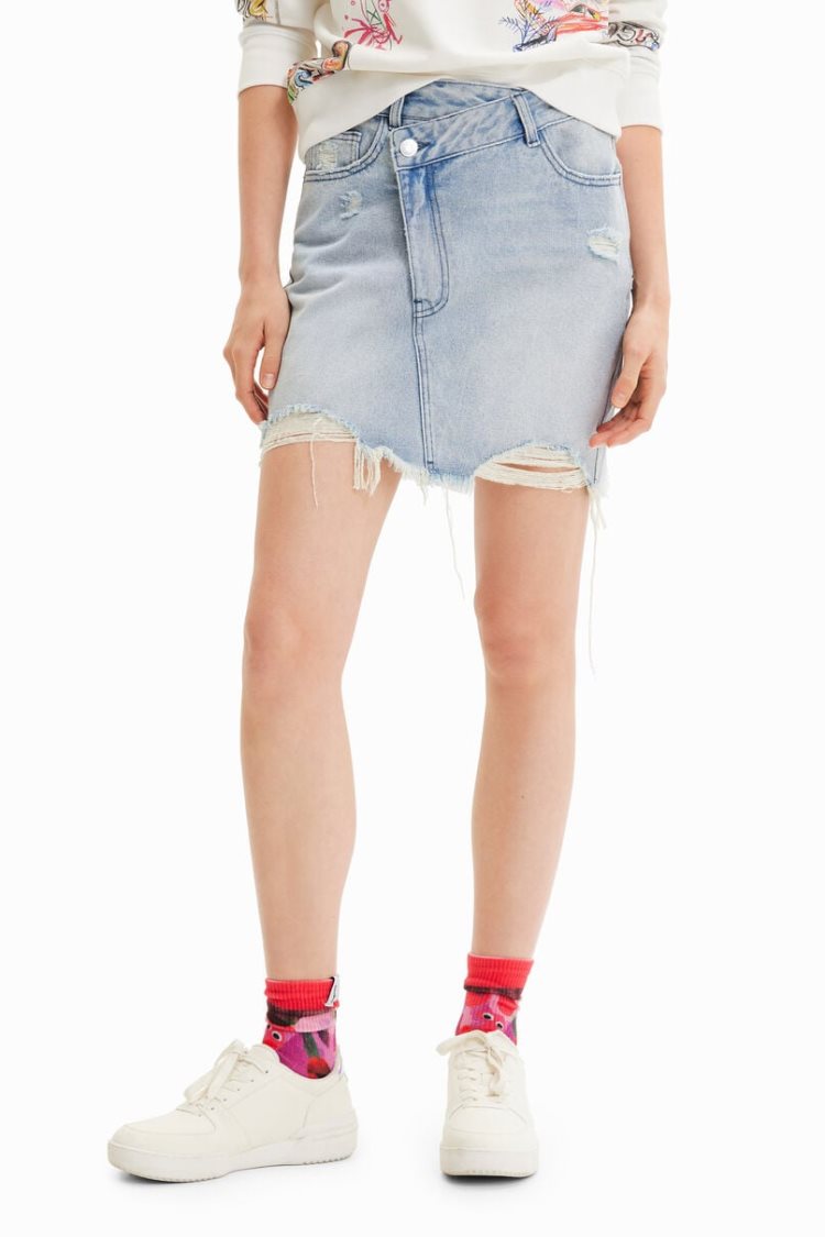 Desigual Denim Criss-cross Waist Mini Skirts Plave | Cmvl8lHi