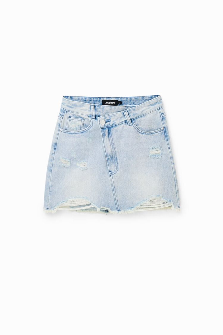 Desigual Denim Criss-cross Waist Mini Skirts Plave | Cmvl8lHi