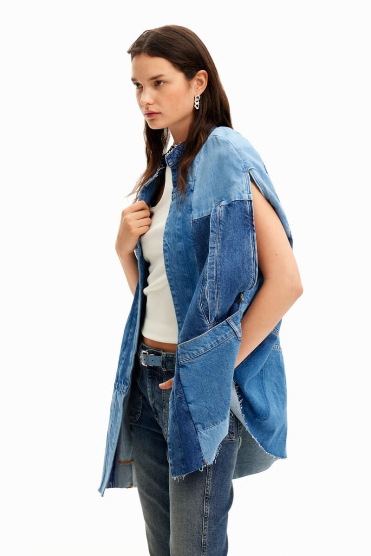 Desigual Denim Poncho Jakne Plave | ddW9hsWJ