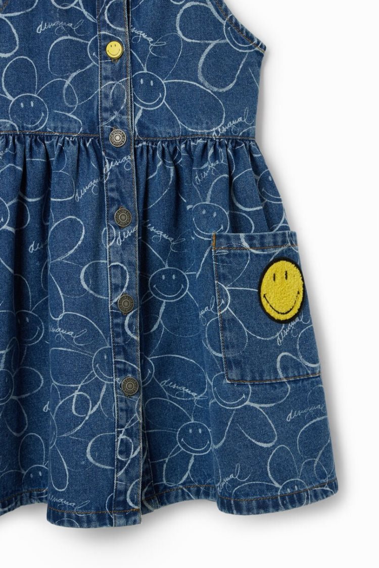 Desigual Denim Smiley Originals Dungaree Haljina Plave | r2FptscB