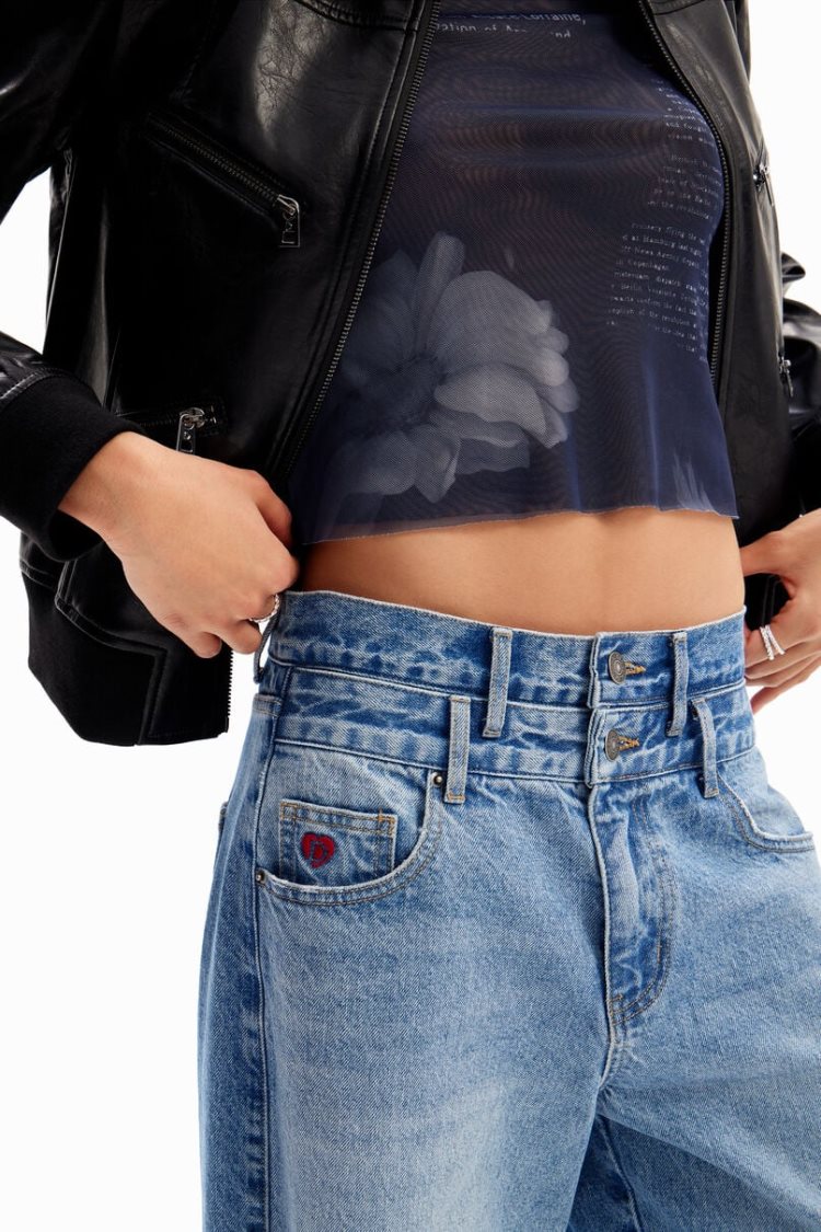 Desigual Double-waistband Balloon Hlače Plave | 8D4nvYnY