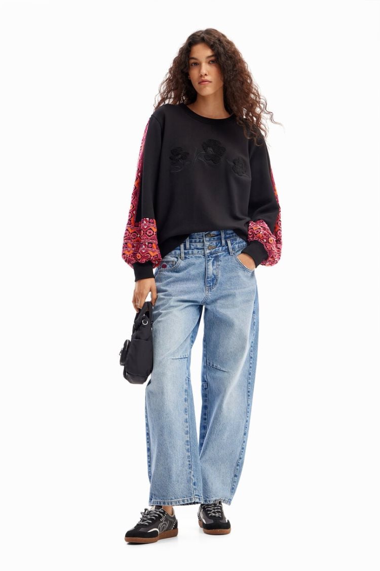 Desigual Embroidered Balloon Sleeve Dukserice Crne | fmp9DJ0u