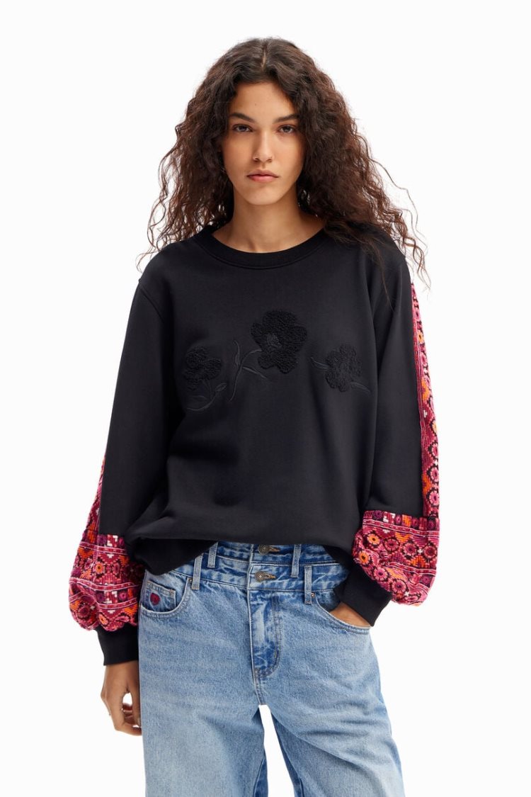 Desigual Embroidered Balloon Sleeve Dukserice Crne | fmp9DJ0u