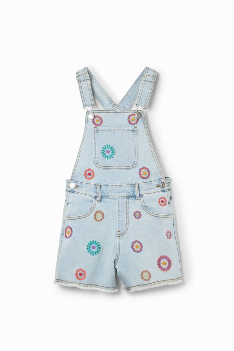 Desigual Embroidered Denim Dungarees Hlače Plave | Van15RMN