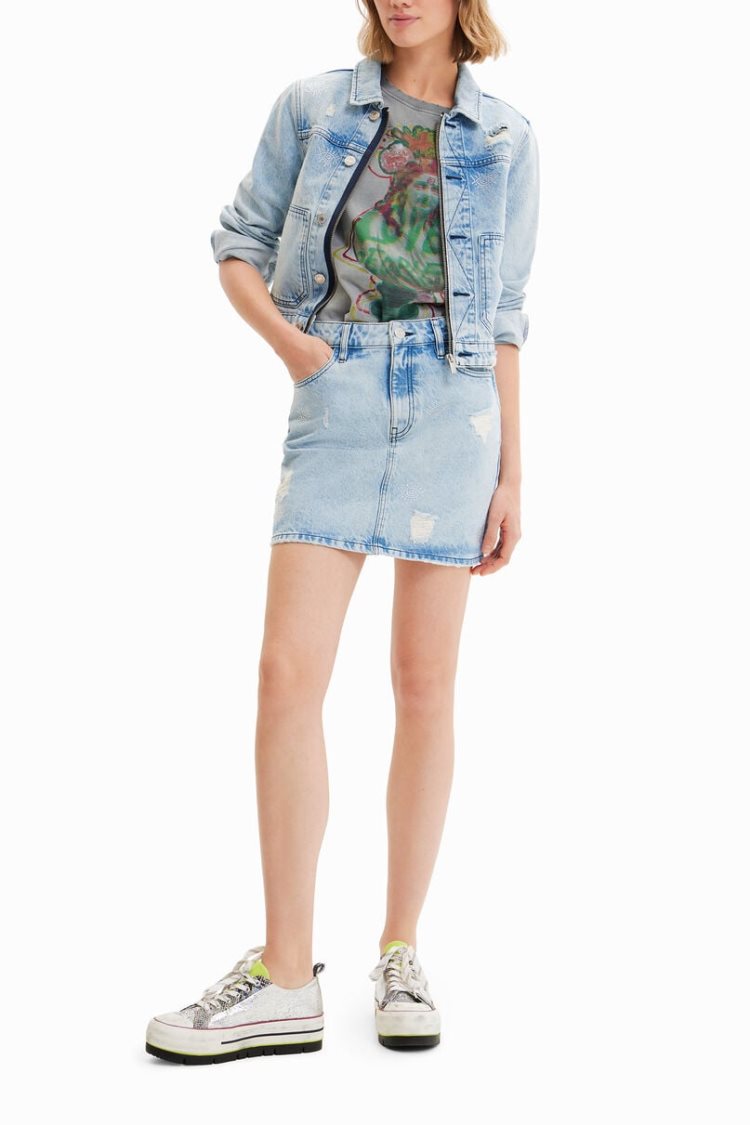 Desigual Eyes Denim Mini Skirts Plave | 3MIuGOe0